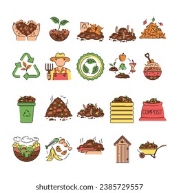Composting color line icons. Vector isolated element. Editable stroke. svg