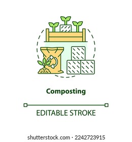Composting concept icon. Organic waste. Regenerative agriculture technique abstract idea thin line illustration. Isolated outline drawing. Editable stroke. Arial, Myriad Pro-Bold fonts used
