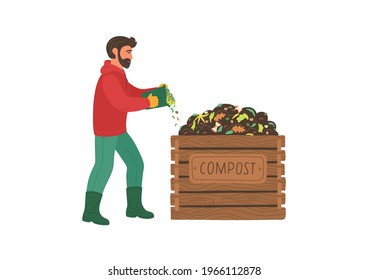 Composting. Man making compost. Recycling concept. 