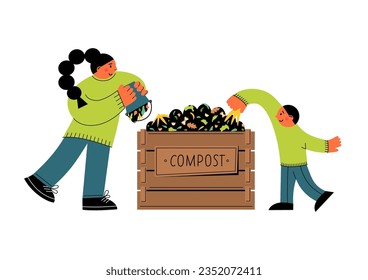 Compostaje. Mujer haciendo compost. Concepto de reciclaje. 