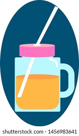 Compote with straw, illustration, vector on white background.