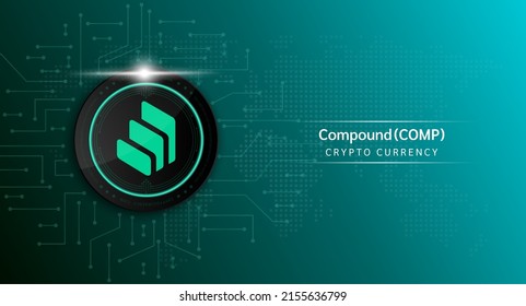 Compound coin cryptocurrency token symbol. Crypto currency with stock market investment trading. Coin icon on dark background. Economic trends finance concept. 3D Vector illustration.