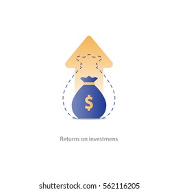 Compound interest, added value, financial investments stock market, future income growth, revenue increase, money return, pension fund plan, budget management, savings account, banking vector icon