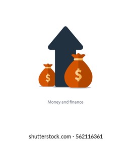 Compound interest, added value, financial investments stock market, future income growth, revenue increase, money return, pension fund plan, budget management, savings account, banking vector icon