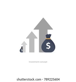 Compound interest, added value, financial investments stock market, future income growth, revenue increase, money return, pension fund plan, budget management, savings account, banking vector icon