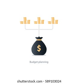 Compound interest, financial investments in stock market, allocate money, collect taxes, money return, pension fund plan, budget management, savings account, banking vector illustration icon