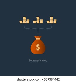 Compound Interest, Financial Investments In Stock Market, Allocate Money, Collect Taxes, Money Return, Pension Fund Plan, Budget Management, Savings Account, Banking Vector Illustration Icon