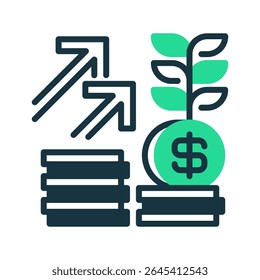Ícone Linha de Juros Compostos, Símbolo de Estrutura de Tópicos para Crescimento de Poupança, Planejamento Financeiro, Receita Passiva, Acúmulo de Capital e Retorno do Investimento. Ícone de sinal vetorial.