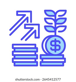 Ícone Linha de Juros Compostos, Símbolo de Estrutura de Tópicos para Crescimento de Poupança, Planejamento Financeiro, Receita Passiva, Acúmulo de Capital e Retorno do Investimento. Ícone de sinal vetorial.