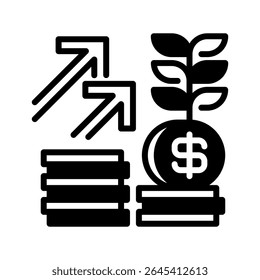 Ícone Linha de Juros Compostos, Símbolo de Estrutura de Tópicos para Crescimento de Poupança, Planejamento Financeiro, Receita Passiva, Acúmulo de Capital e Retorno do Investimento. Ícone de sinal vetorial.
