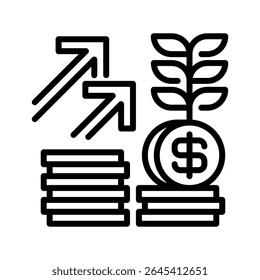 Ícone Linha de Juros Compostos, Símbolo de Estrutura de Tópicos para Crescimento de Poupança, Planejamento Financeiro, Receita Passiva, Acúmulo de Capital e Retorno do Investimento. Ícone de sinal vetorial.