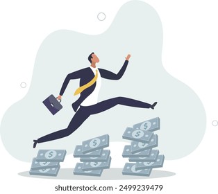 Compound interest, money growth investment, prosperity or earning and profitability stock concept,.flat design.illustration with people.