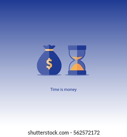 Compound interest, time is money, added value, financial investments in stock market, future income growth concept, revenue increase, money return, pension fund plan, budget savings vector icon