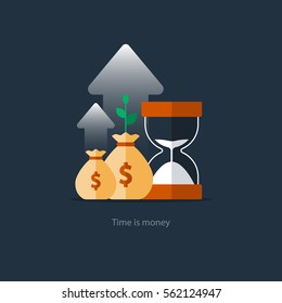 Compound Interest, Time Is Money, Financial Investments In Stock Market Future Income Growth, Revenue Increase, Money Return, Pension Fund Plan, Budget Management, Savings Account, Banking Vector Icon