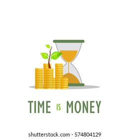 Compound interest, time is money, financial investments stock market, future income growth, revenue increase, money return, pension fund plan, budget management, savings account, banking vector icon
