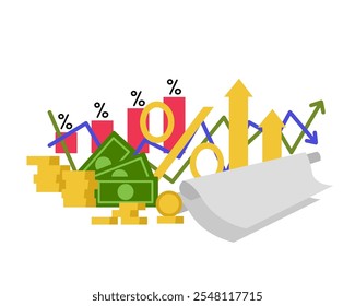 Juros compostos. Ilustração simples de cor plana do vetor.