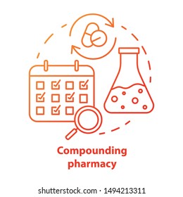 Compounding pharmacy concept icon. Personalized medications idea thin line illustration. Medication treatment schedule. Drugs mixing, compatibility. Vector isolated outline drawing