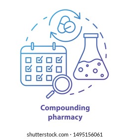 Compounding pharmacy concept icon. Personalized medications idea thin line illustration. Medication treatment schedule. Drugs mixing, compatibility. Vector isolated outline drawing