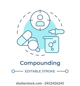 Compounding soft blue concept icon. Pharmaceutical preparation, making medicine. Quality monitoring. Round shape line illustration. Abstract idea. Graphic design. Easy to use in infographic, article