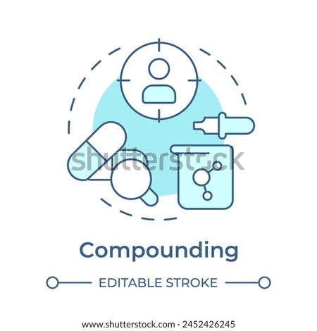 Compounding soft blue concept icon. Pharmaceutical preparation, making medicine. Quality monitoring. Round shape line illustration. Abstract idea. Graphic design. Easy to use in infographic, article