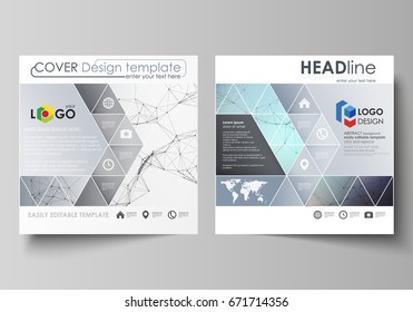Compounds lines and dots. Big data visualization, minimal style. Graphic communication background. Business templates for square design brochure, magazine, flyer, booklet. Leaflet cover, vector layout