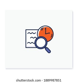 Comprehension color icon. Slow reading with magnifier and clock linear pictogram. Concept of attention tracking, information absorption and tracking lack of attention. Isolated vector illustration