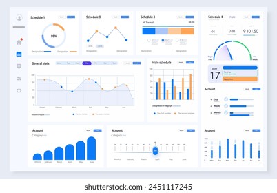 Comprehensive Analytics Dashboard UI with Diverse Data Visualization. User interface of an analytics dashboard featuring a variety of graphs and charts for efficient data management and monitoring. 