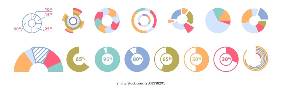 Comprehensive analytics dashboard UI with diverse data visualization. Vector user interface of analysis featuring variety of graphs and charts for efficient management and monitoring of info