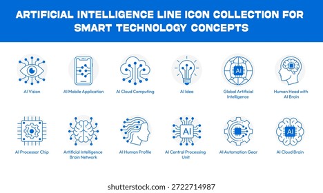 Comprehensive Artificial Intelligence Line Icon Collection for Smart Technology Concepts