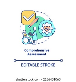 Comprehensive Assessment Concept Icon. Medical Service. Palliative Care Stage Abstract Idea Thin Line Illustration. Isolated Outline Drawing. Editable Stroke. Arial, Myriad Pro-Bold Fonts Used