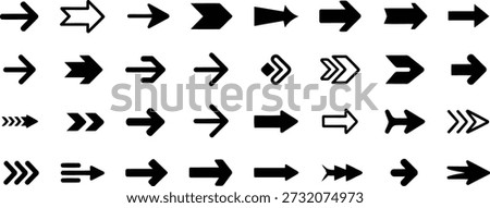 A comprehensive assortment of black arrow icons in different forms, ideal for navigation, user interfaces, and directional cues.
