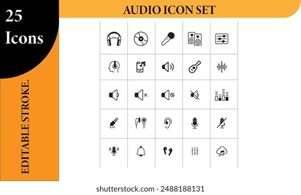 Comprehensive Audio Line Icon Set (Editable Stroke)