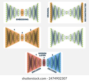 Autocodificador Completo Guía de Red Neuronal Codificación para Decodificar Visuales, Conjunto de Cinco Ilustraciones