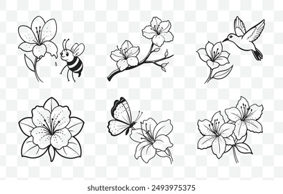 Comprehensive Azalea Line Art Vector Set for Detailed and Elegant Floral Designs