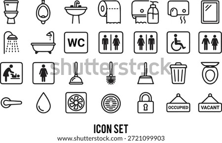 Comprehensive Bathroom and Restroom Facilities Line Icon Set vector illustration