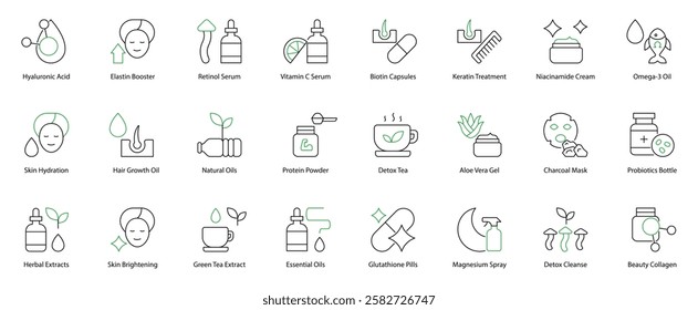 Comprehensive Beauty and Wellness Collection: Supplements and Skincare Flat Lay