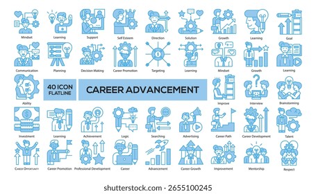 A comprehensive blue tone style icon set themed around career and professional development. Perfect for business presentations, HR tools, and educational materials