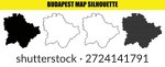 Comprehensive budapest map silhouette set features solid black version white interior thin outline and decorative dotted texture perfect for travel brochures and geographical projects