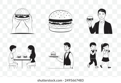 Comprehensive Burger Line Art Vector Set for Detailed and Versatile Graphic Design Projects