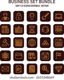 Colección integral de íconos de negocios: conjunto de diseño de Vector de interfaz de usuario suave para plataformas digitales modernas y