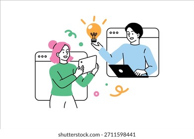 Comprehensive Business Strategy, Data, and Innovation, Sharing Ideas Concept. Flat vector illustration isolated on white background.
