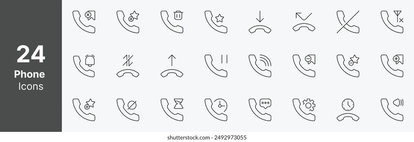 Comprehensive collection of 24 meticulously crafted phone icons, designed in a sleek line style, perfect for mobile apps, websites, and user interfaces