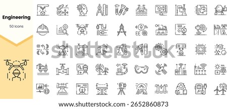 A comprehensive collection of 50 engineering icons, featuring various tools and technologies in a clean, minimalist style. Perfect for design and educational purposes.