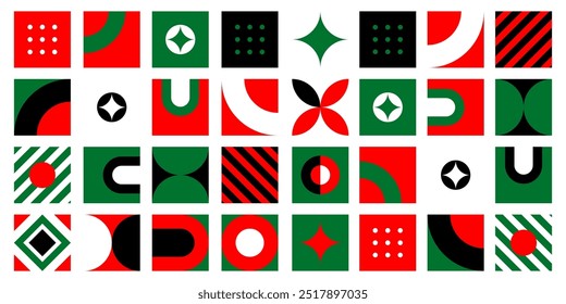 Comprehensive Collection of Abstract Icons in Green, Red, and Black - United Arab Emirates National Colors, Diverse and Modern Design Elements