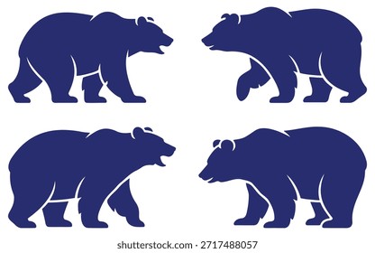 A comprehensive collection of bear silhouettes including standing, sitting, and roaring poses, perfect for logo design, nature graphics, and educational materials.