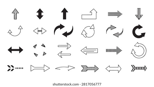 Comprehensive collection of black arrows, offering a wide array of shapes and styles for diverse graphic design projects.