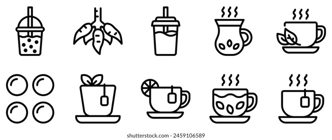 Comprehensive Collection of Bubble Tea Icons in Line Style
