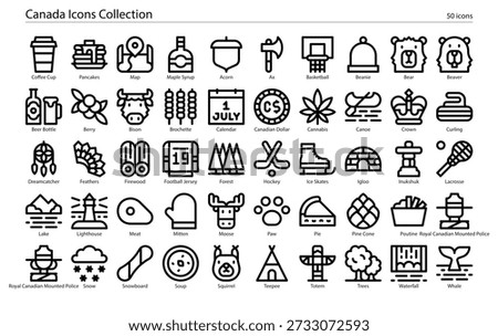 A comprehensive collection of Canadian-themed vector icons featuring national symbols, landmarks, cultural elements, natural wonders, and patriotic imagery representing Canada's diverse heritage and identity.
