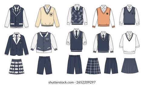 Uma Coleção Abrangente de Estilos Clássicos Uniformes Escolares Apresentando Blazers Coletes Camisolas e Calças para Diversas Instituições Educacionais