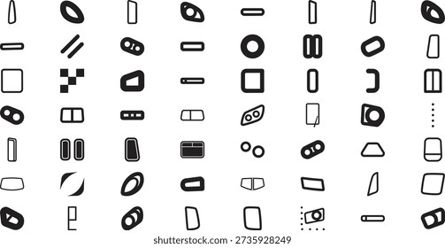A comprehensive collection of diverse abstract vector shapes and minimalist design elements. Perfect for modern UI graphic design, and unique branding projects.